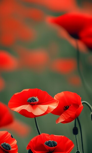 Amapolas rojas en un campo de rojo