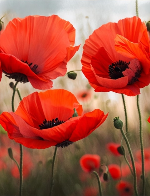 Amapolas rojas florecientes