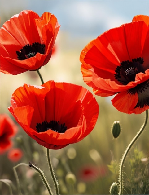 Amapolas rojas florecientes