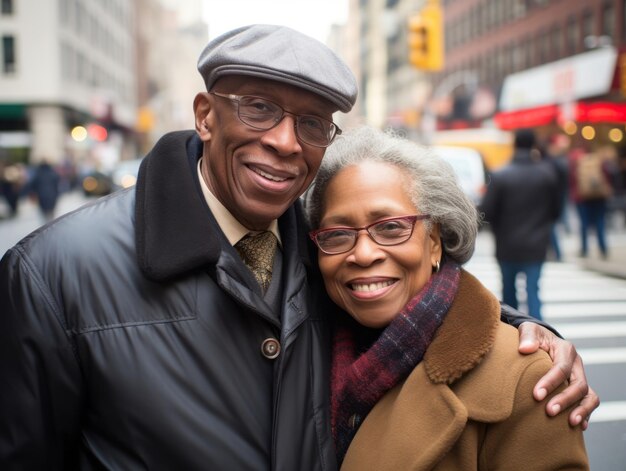 Amar o velho casal afro-americano está aproveitando um dia romântico de inverno