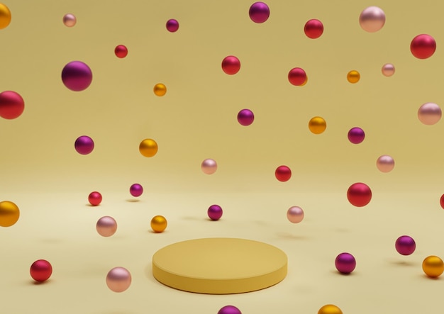 amarelo pastel brilhante ilustração 3D exibição mínima do produto decoração colorida bolas de Natal