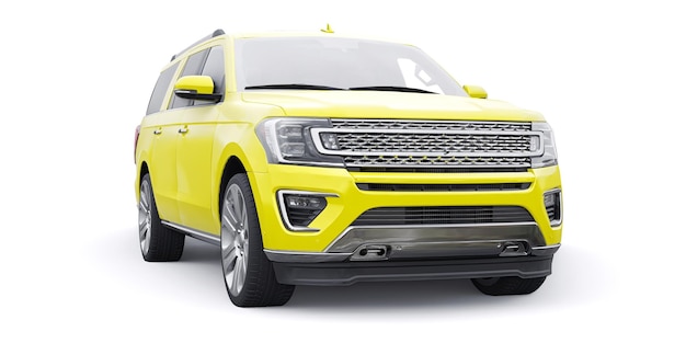 Amarelo Premium Family SUV isolado na renderização 3d de fundo branco