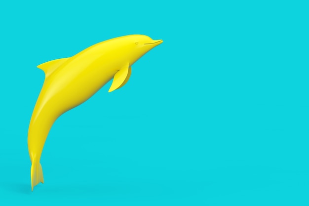 Amarelo Tursiops Truncatus oceano ou golfinho nariz de garrafa no estilo Duotone sobre um fundo azul. Renderização 3D