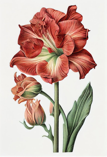 Amarilis Flor Ilustración botánica Hippeastrum Maceta Flores Pintura Resumen Generativo AI Ilustración