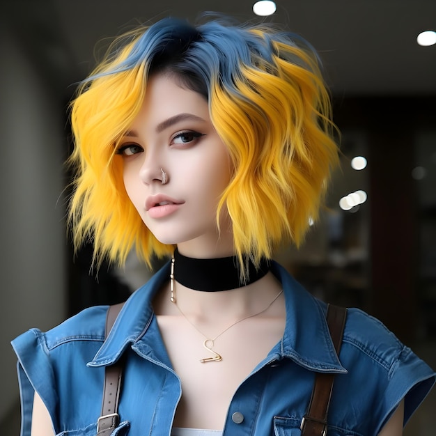 Amarillo y azul Tema de color de la niña de Ucrania