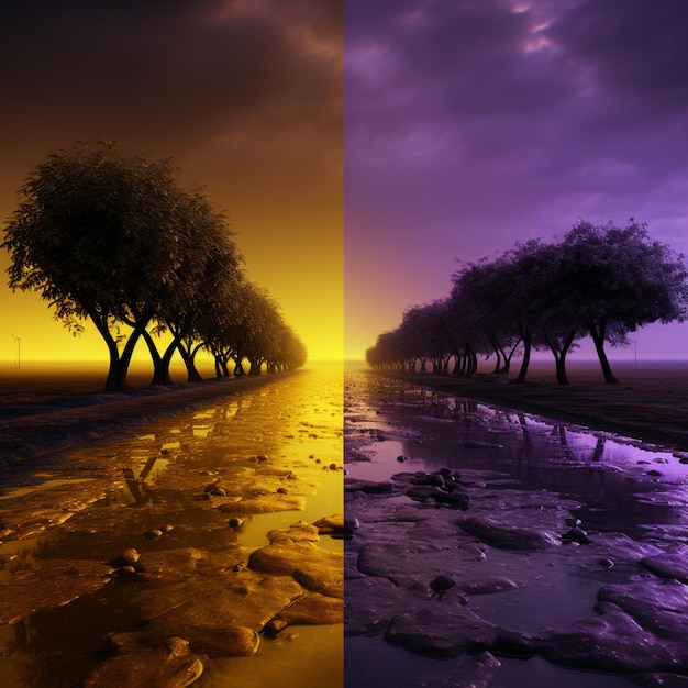 Foto amarillo vibrante versus morado oscuro de alta calidad ultra hd 8k hd