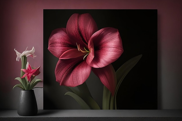 Amaryllis flor roja pintura de pared de fondo oscuro