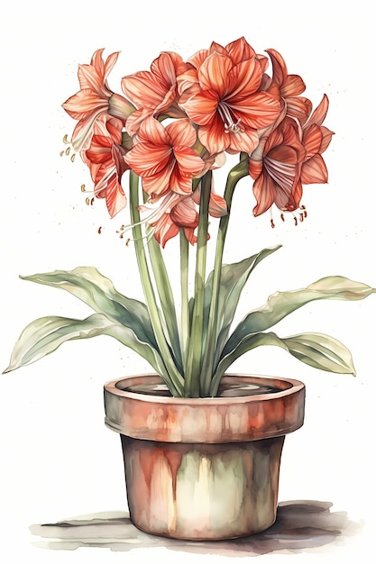 Amaryllis-Illustration für botanischen Kunstdruck Generative KI