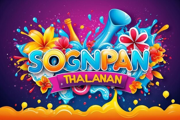 Amazing Songkran thailand festival mensagem desenho colorido bandeira ilustração vetorial