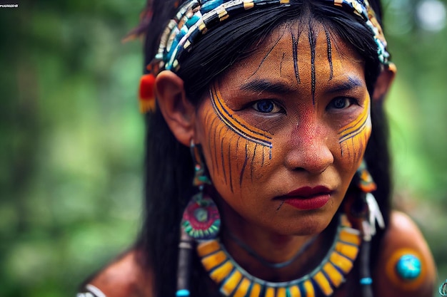 Amazonas-Frauen mit traditioneller Kleidung und Schmuck im Regenwald-Dschungel.