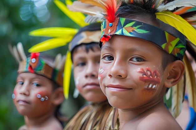 Amazonas-Ureinwohner-Stammeskinder erzeugen Ai