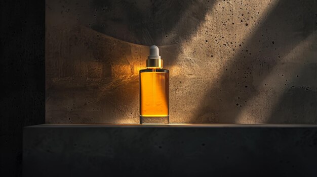 Amber Glas Serum Flasche in sonniger Abstrakt-Einstellung