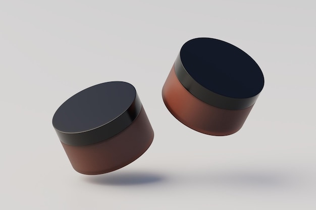 Amber Glass Cosmetic Multiple Jars Mockup 3D-Rendering