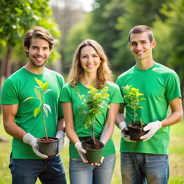 Foto ambientalistas plantando juntos en el parque