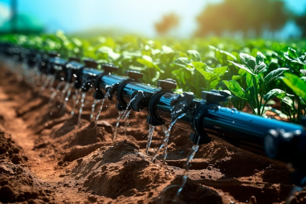 ambiente agrícola com sistemas de irrigação por gotejamento em uso gerador de IA