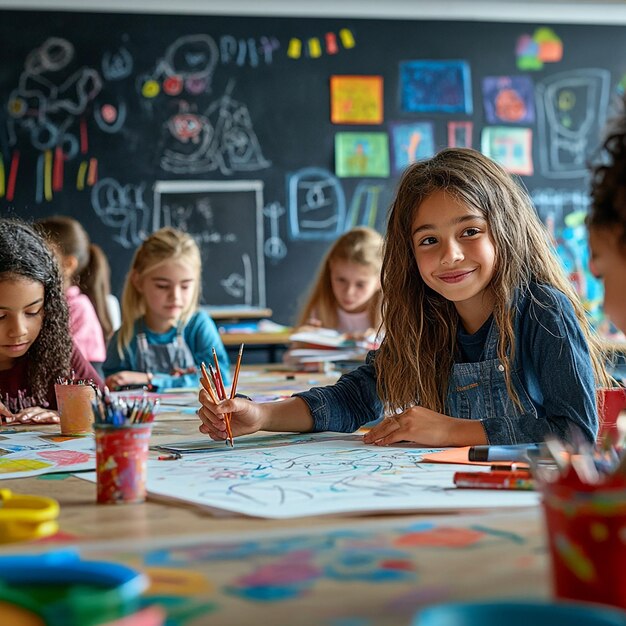 "Un ambiente de clase alegre con estudiantes diversos"