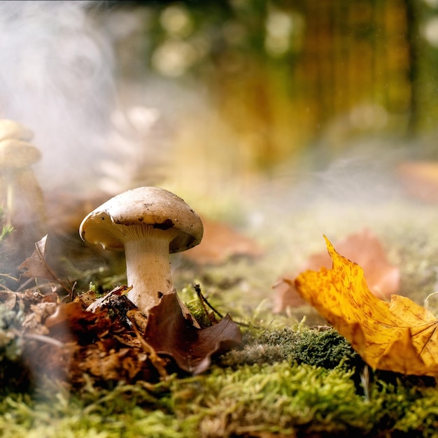Ambiente de conto de fadas, fundo mágico de floresta de outono