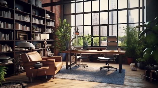 Ambiente de escritório loft moderno com móveis