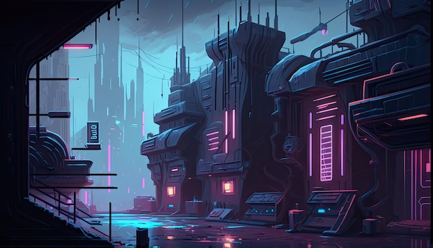 Ambiente de fundo 2d cyberpunk city para um jogo móvel de arena de