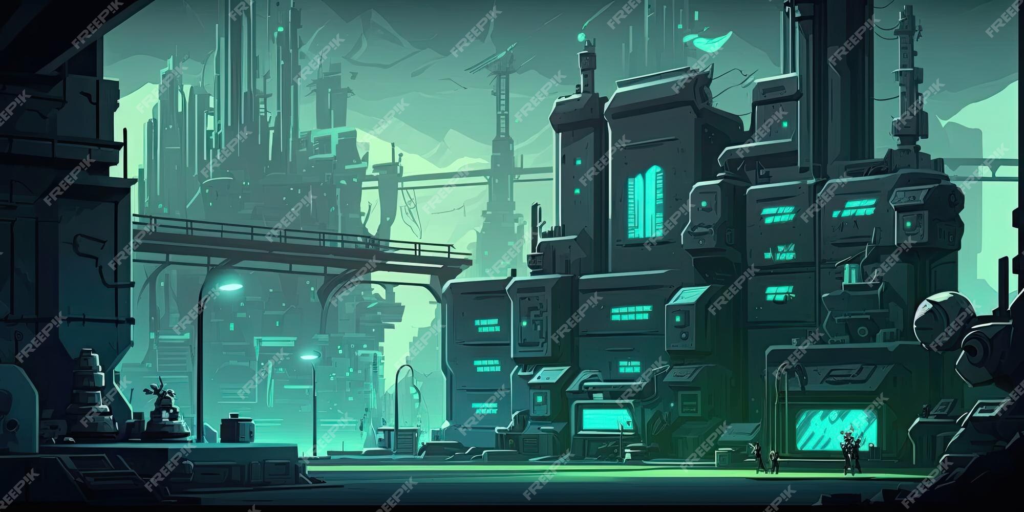 Ambiente de fundo 2d cyberpunk city para um jogo móvel de arena de