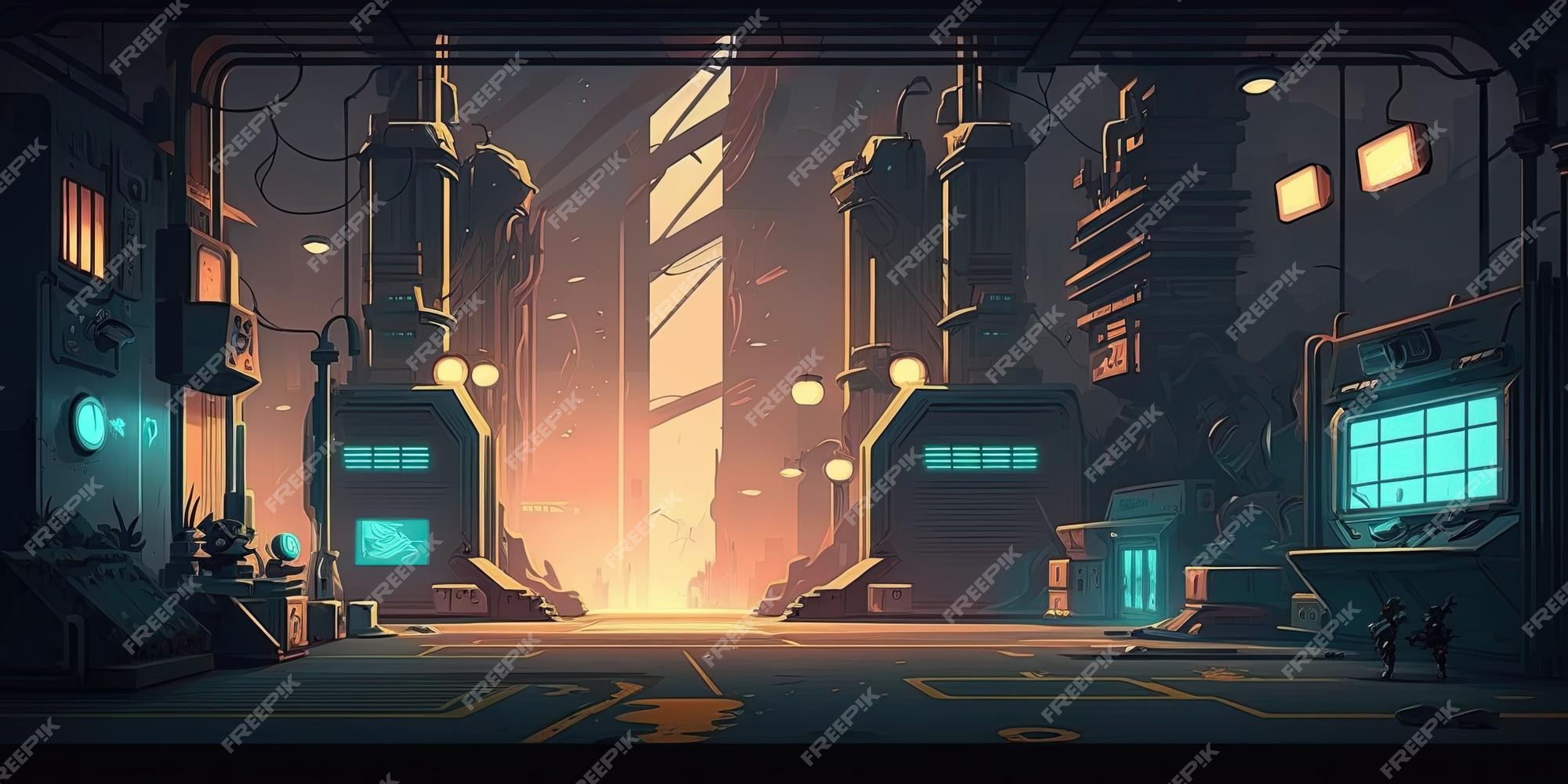 Ambiente de fundo 2d cyberpunk city para um jogo móvel de arena de