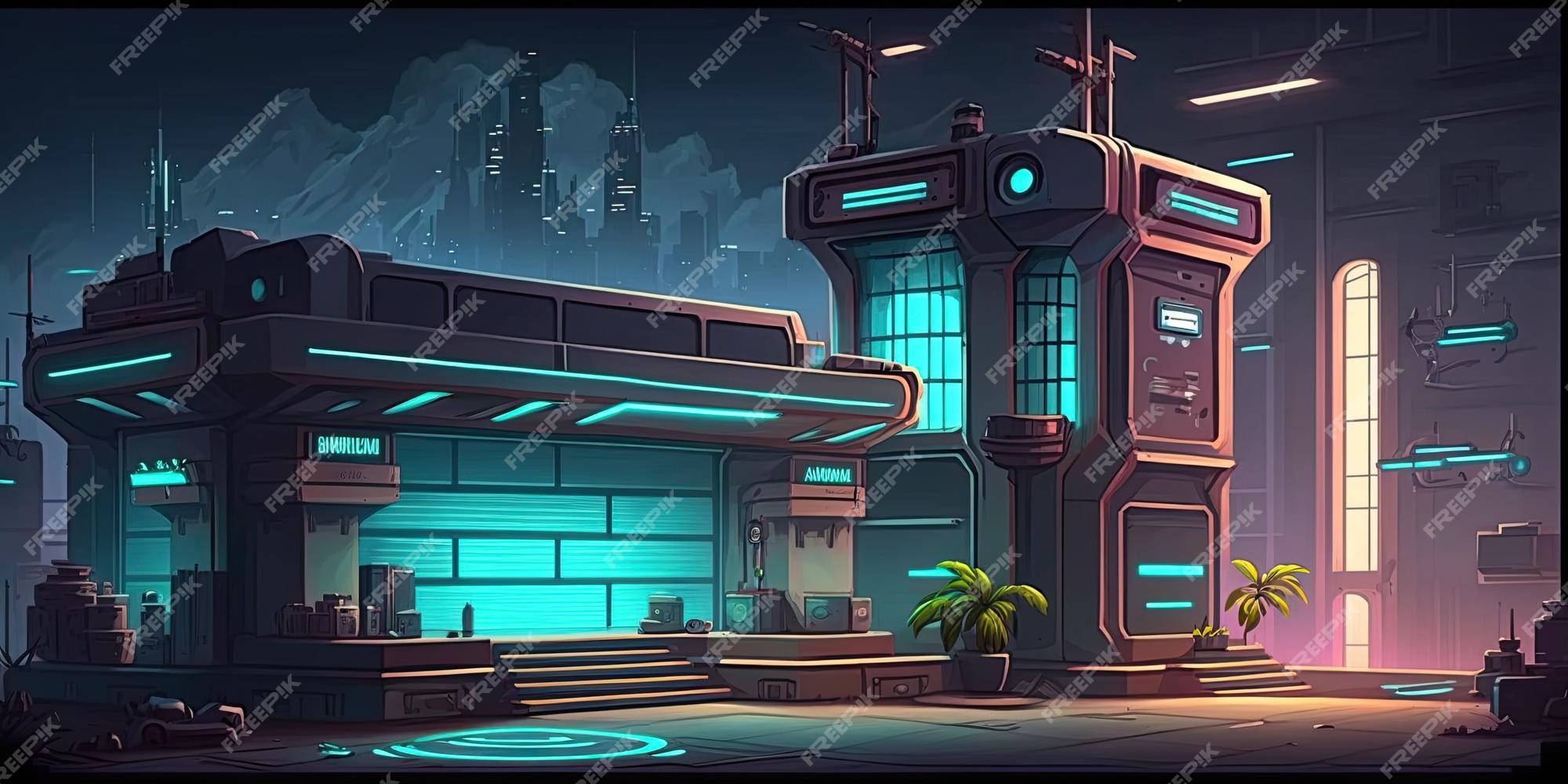 Ambiente de fundo 2d cyberpunk city para um jogo móvel de arena de