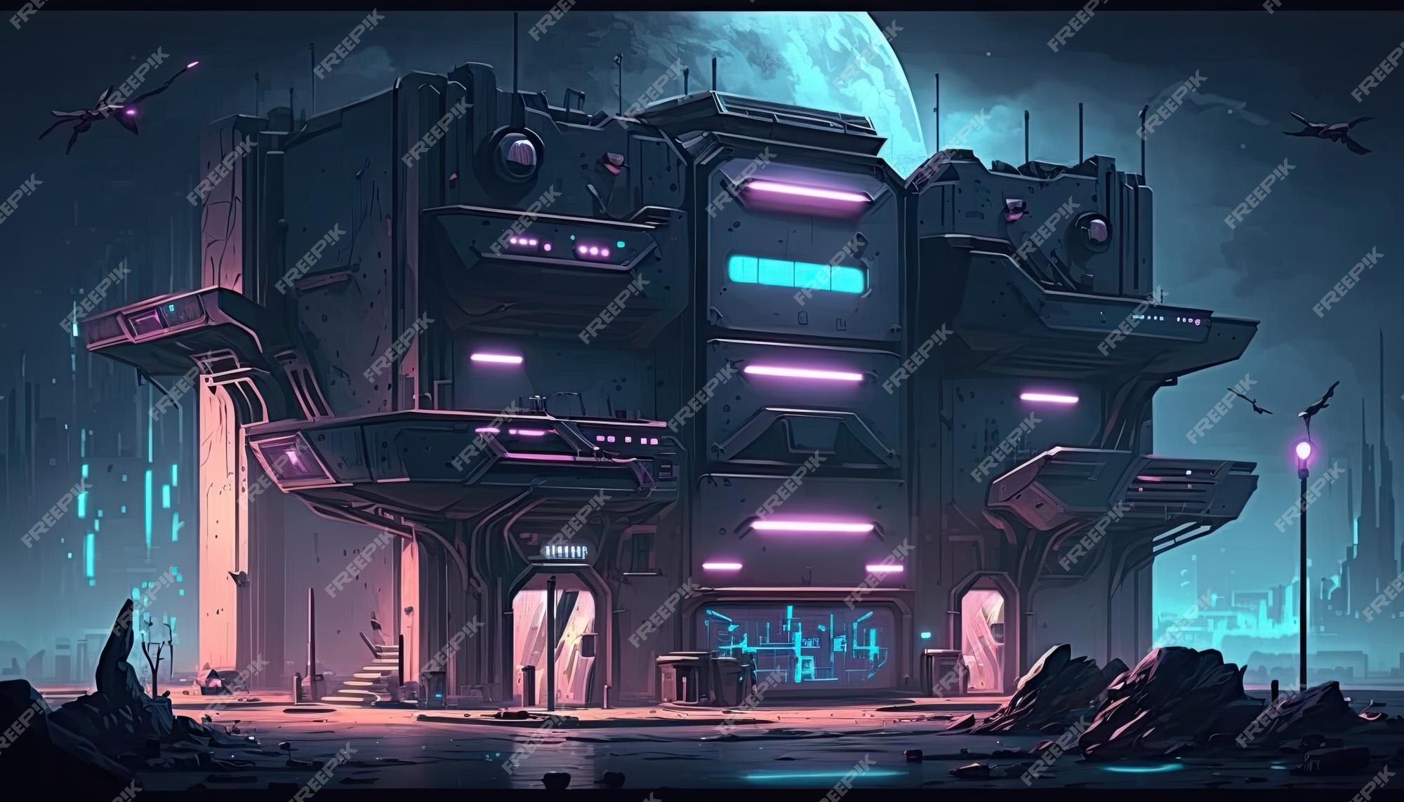 Ambiente de fundo 2d cyberpunk city para um jogo móvel de arena de