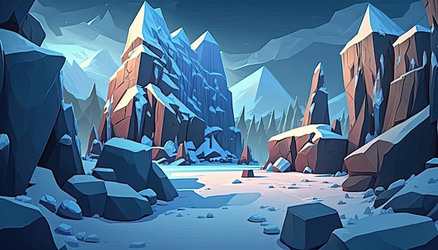 Ambiente de fundo 2D Ice Snow para um jogo móvel de arena de batalha Generative ai