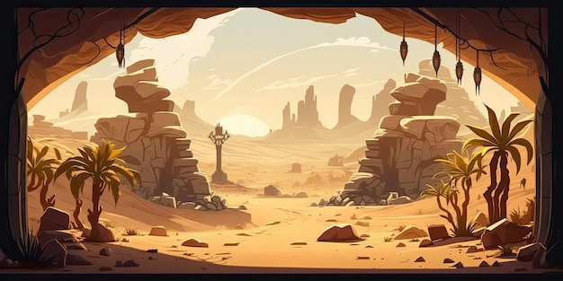 Ambiente de fundo do deserto 2D para um jogo móvel de arena de batalha Generative ai