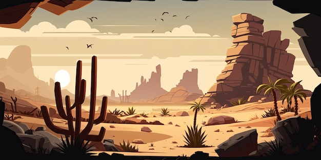 Ambiente de fundo do deserto 2D para um jogo móvel de arena de batalha Generative ai