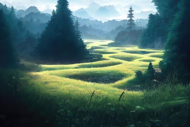 Ambiente de natureza de anime de estilo de arte Ghibli