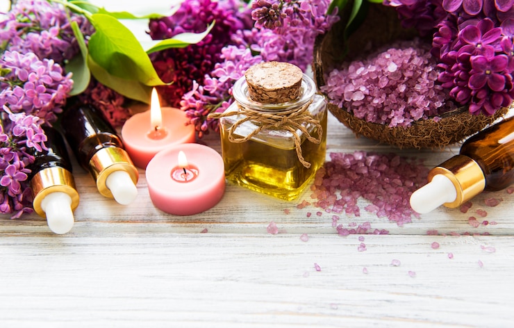 Foto ambiente de spa com flores de lila
