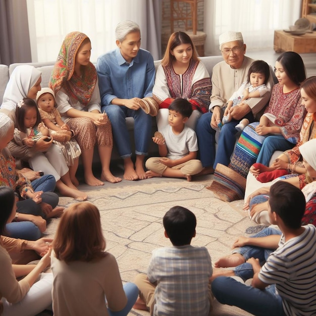 ambiente familiar onde pessoas de diferentes origens se sentam para reunir diversidade autenticidade