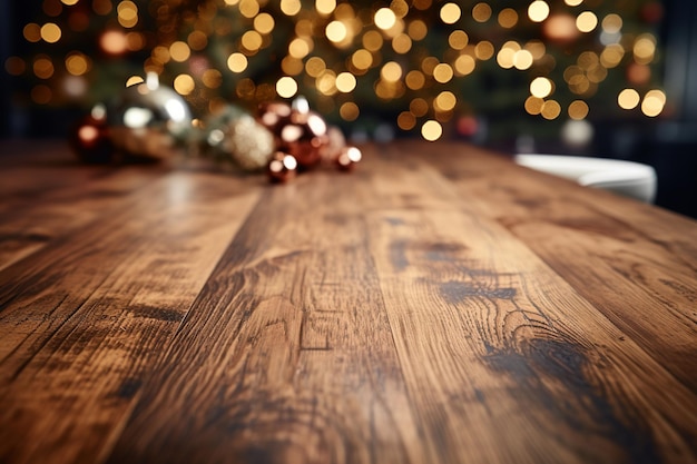 Ambiente festivo sutil Textura de madera y reflejos artísticos de un árbol de Navidad