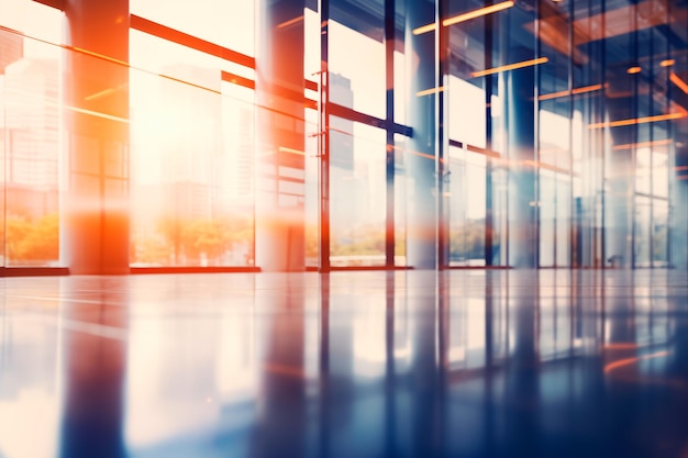 Foto ambiente interior de negocios una imagen borrosa del interior de un edificio de oficinas con un haz de luz solar