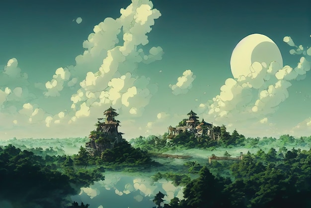 Ambiente de naturaleza de anime de estilo de arte ghibli