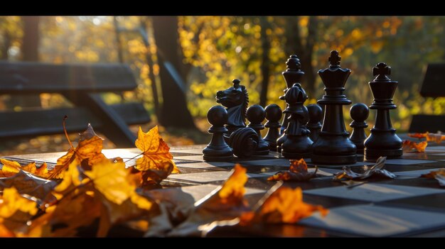 Ambiente de otoño Sombras de ajedrez en un bosque iluminado por el sol