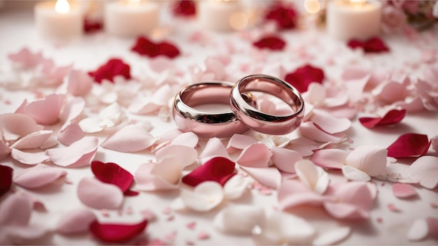 ambiente romántico con anillos de pareja