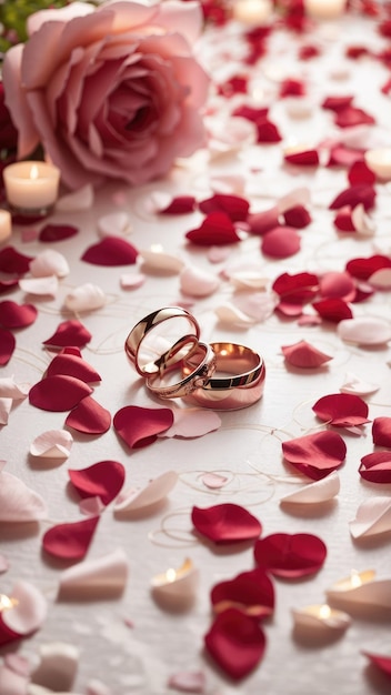 ambiente romántico con anillos de pareja