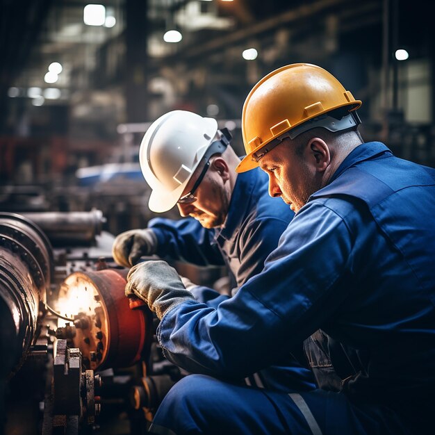 Ambiente de trabajo seguro Trabajadores industriales con cascos