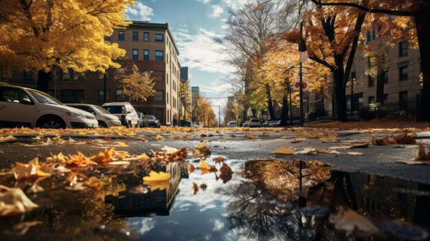 Ambiente urbano queda folhas de laranja cidade