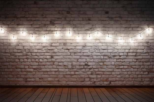 Foto ambiente weiße ziegelsteinmauer geschmückt mit schimmernden lichtern hintergrund