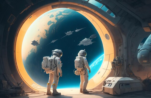 Foto ambientes de astronautas de ficção científica