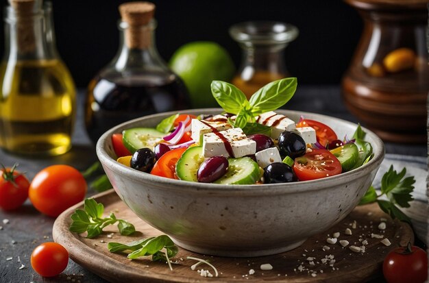 Foto ambrosia ateniense exquisito conjunto de saladas gregas