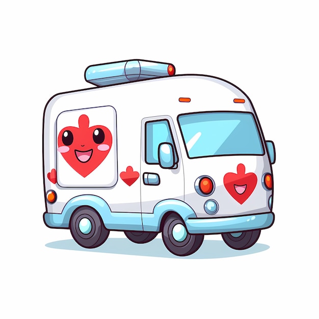 Ambulância caprichosa delícia Kawaii Clipart definido em um fundo branco