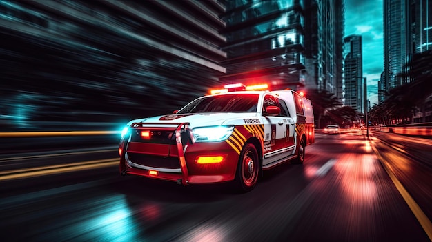 Foto una ambulancia de emergencia médica conduciendo durante un atasco en el concepto de hora punta de la carretera de la ciudad ambulancia generativa ai