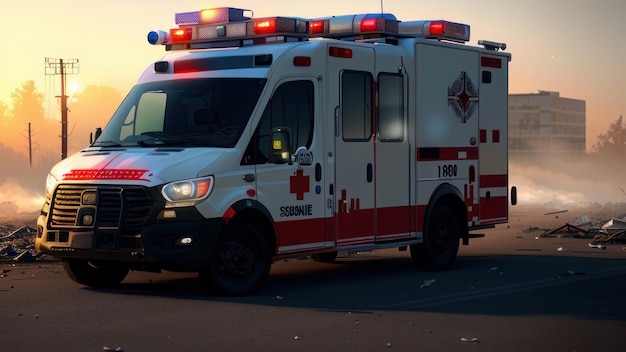 Una ambulancia roja y blanca con el número 2000 en el frente.