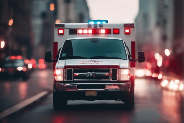 Foto una ambulancia roja con luces en la parte trasera