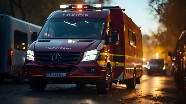 ambulâncias estão estacionadas na rua na chuva à noite IA generativa