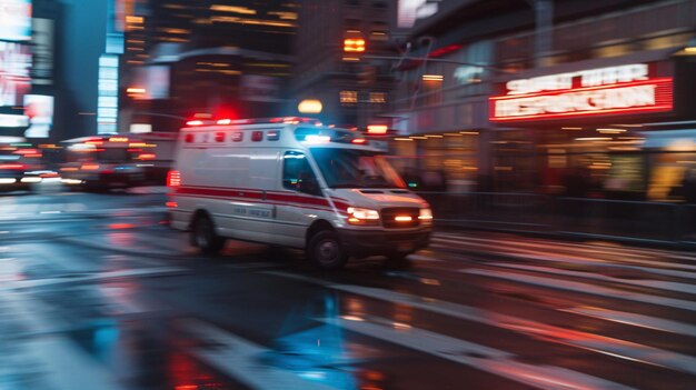 Foto ambulanza en movimiento rápido respondiendo a una situación crítica